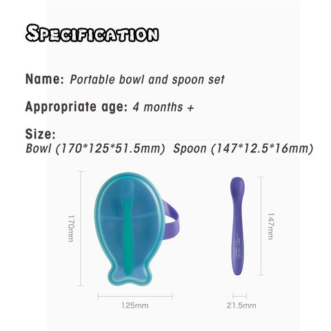 BC Babycare Baby Portable Divided Feeding Bowl with Matching Spoon Infant Toddles Food Lunch Box Double Slots Baby Feeding Bowl