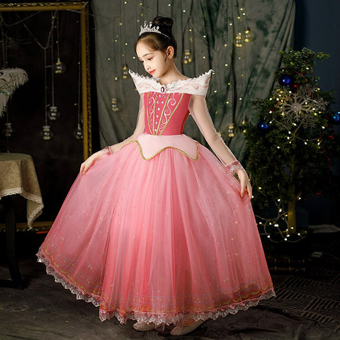 Aurora Princess Girls Dress Sleeping Beauty Dress Up Christmas Cosplay Gown Girls Children Luxury Aurora Halloween Costume