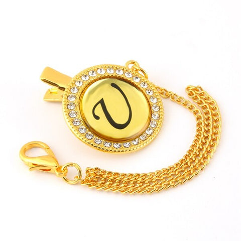 Bling Baby Pacifier Clip Golden Any Initials Letter Pacifiers Chain Holder Baby Dummy Clips Safe Metal Chains
