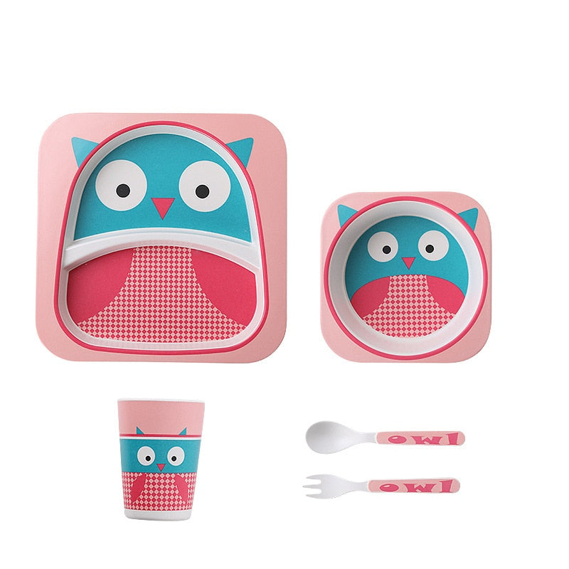 Imebaby5 piece set bamboo tableware bamboo bowl baby feeding plate creative cartoon children bowl / cup / fork spoon gift set