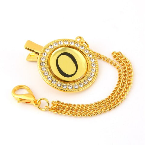 Bling Baby Pacifier Clip Golden Any Initials Letter Pacifiers Chain Holder Baby Dummy Clips Safe Metal Chains