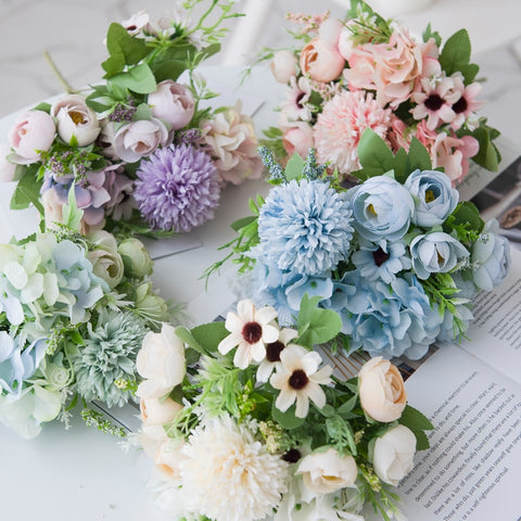 Artificial Flowers Bride Holding Bouquet Wedding Home Decoration Accessories Household Products Silk Hydrangea Cheap Fake Plants