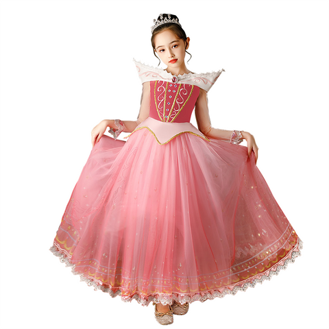 Aurora Princess Girls Dress Sleeping Beauty Dress Up Christmas Cosplay Gown Girls Children Luxury Aurora Halloween Costume