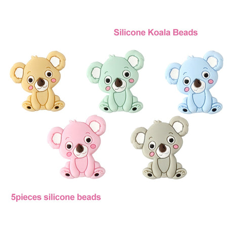 5pcs Silicone Animal Cartoon Baby Beads Teether Koala Cat Dog Bear For Pacifier Clips Beads Newborn Food grade Teething Products