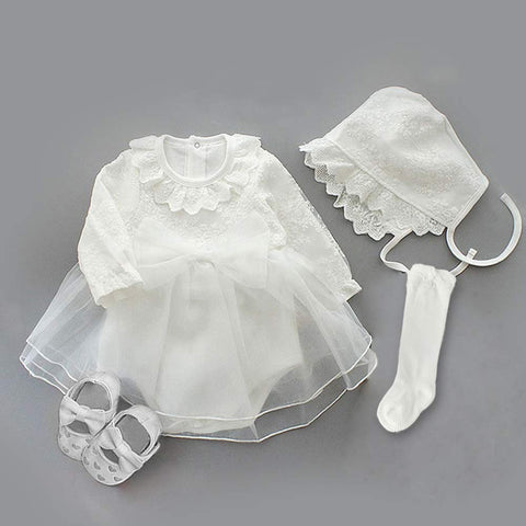2022 Infant Christening Dress Newborn Baby Girl Dresses&amp;Clothes Princess 0 3 6 12 Months Baby Baptism Dress Shoes Tights
