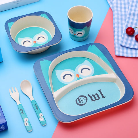 Imebaby5 piece set bamboo tableware bamboo bowl baby feeding plate creative cartoon children bowl / cup / fork spoon gift set