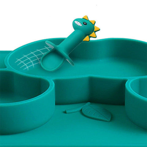 1setBaby Feeding Silicone Bowl With Spill Proof Silicone Spoon Baby Dinner Plate Feeding Dinnerware Toddler Infant Tableware Set
