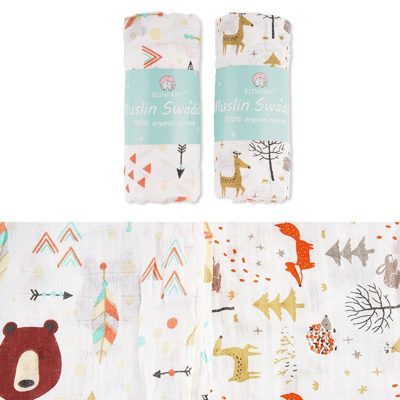 Elinfant 2pcs Muslin Cotton Swaddles washable baby blankets For Newborn Baby Blankets Black &amp; White Gauze Bath Towel
