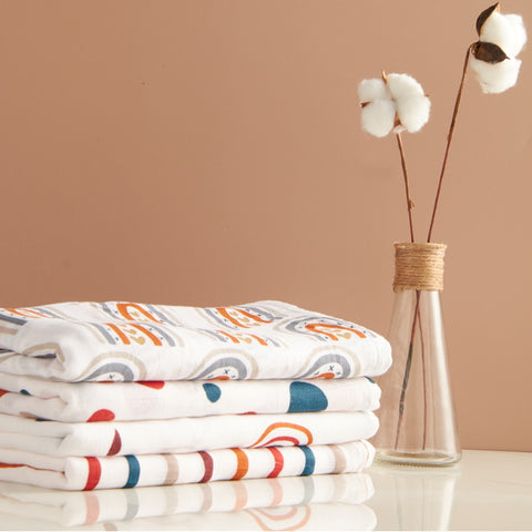 HappyFlute 4Pieces/Set Muslin Blankets 120*120cm Unisex Baby Swaddle Warp Muslin Cotton Baby Blanket