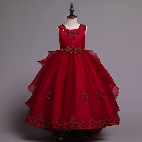 Tiered Ball Gown Baby Girl Birthday Party Christmas Dresses Children Girl Party Dresses Flower Comunion Gown Floor Length Dress