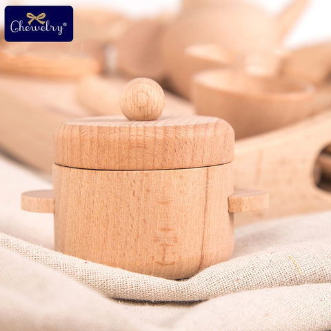 Wooden Kitchen Toys Beech Tea Pots Set Pretend Play Baby Toys For Kids Gift Wooden Cutlery Wooden Toddler Kitchen Kids Products
