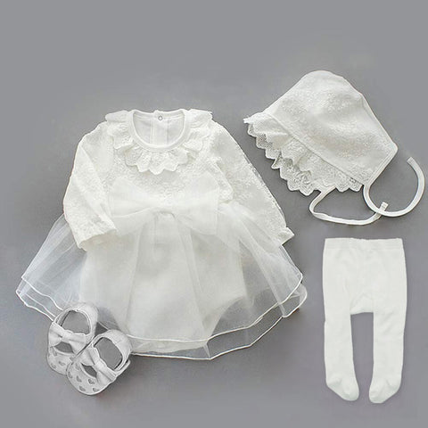2022 Infant Christening Dress Newborn Baby Girl Dresses&amp;Clothes Princess 0 3 6 12 Months Baby Baptism Dress Shoes Tights