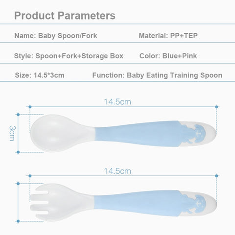 2Pcs Bendable Baby Spoon Fork Set Baby Toddler Infant Learning Tableware Flatware Utensils Baby Kids Cutlery with Storage Box