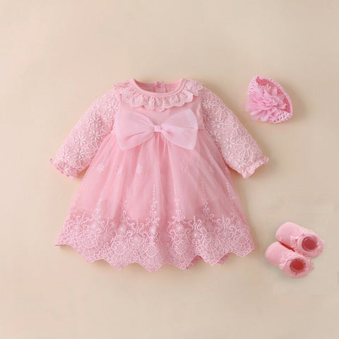 2022 Infant Christening Dress Newborn Baby Girl Dresses&amp;Clothes Princess 0 3 6 12 Months Baby Baptism Dress Shoes Tights