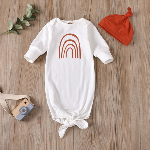 3Styles 0-6M Infant Sleeping Bag Set Summer Autumn Baby Girl Boys Sweet Cartoon Rainbow Printing Sleeping Sack + Solid Color Hat