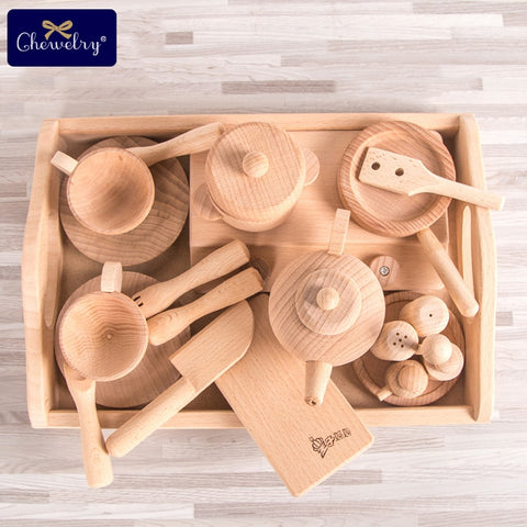Wooden Kitchen Toys Beech Tea Pots Set Pretend Play Baby Toys For Kids Gift Wooden Cutlery Wooden Toddler Kitchen Kids Products