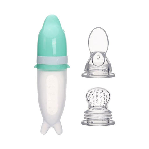 50ML Cartoon Dolphin Baby Feeding Bottle Safe Milk Fruit Vegetables Newborn Silicone Feeding soft Spoon  Baby Training Feeder