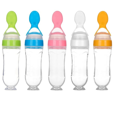 Squeezing Feeding Bottle Silicone Newborn Baby Training Rice Spoon Infant Cereal Food Supplement Feeder Safe Tableware Tools
