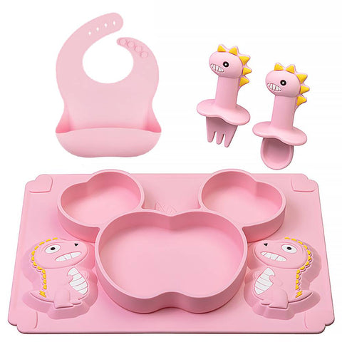 1setBaby Feeding Silicone Bowl With Spill Proof Silicone Spoon Baby Dinner Plate Feeding Dinnerware Toddler Infant Tableware Set