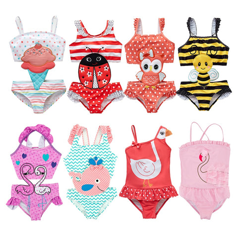 Honeyzone Summer Baby Girl Swimsuit Fused Polyester Spandex Cute Animal Kids Swimwear Baby Bikini Girl 1T-8T swimwear child