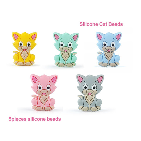 5pcs Silicone Animal Cartoon Baby Beads Teether Koala Cat Dog Bear For Pacifier Clips Beads Newborn Food grade Teething Products