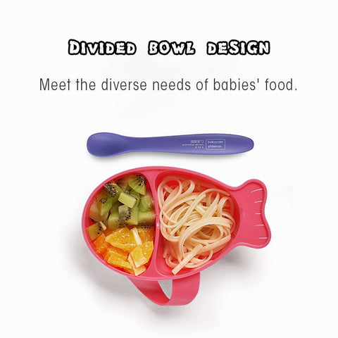 BC Babycare Baby Portable Divided Feeding Bowl with Matching Spoon Infant Toddles Food Lunch Box Double Slots Baby Feeding Bowl