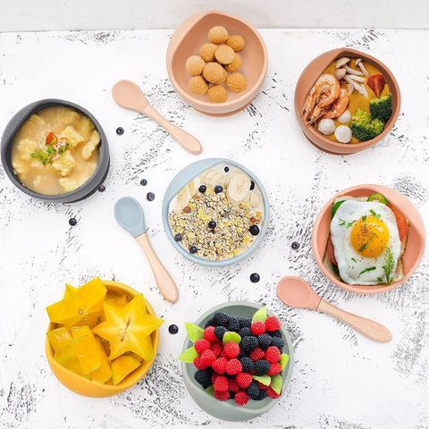 New Colors Feeding Set Food Grade Silicone Baby Bowl Set Non-silp Suction Bowl Spoon Kids Dinnerware BPA Free Tableware Dropship