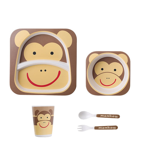 Imebaby5 piece set bamboo tableware bamboo bowl baby feeding plate creative cartoon children bowl / cup / fork spoon gift set
