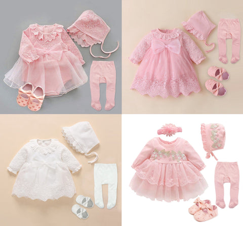 2022 Infant Christening Dress Newborn Baby Girl Dresses&amp;Clothes Princess 0 3 6 12 Months Baby Baptism Dress Shoes Tights