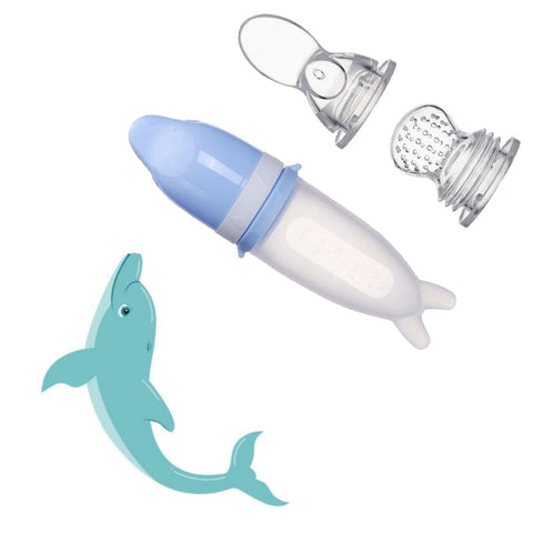 50ML Cartoon Dolphin Baby Feeding Bottle Safe Milk Fruit Vegetables Newborn Silicone Feeding soft Spoon  Baby Training Feeder