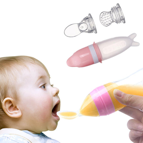 50ML Cartoon Dolphin Baby Feeding Bottle Safe Milk Fruit Vegetables Newborn Silicone Feeding soft Spoon  Baby Training Feeder