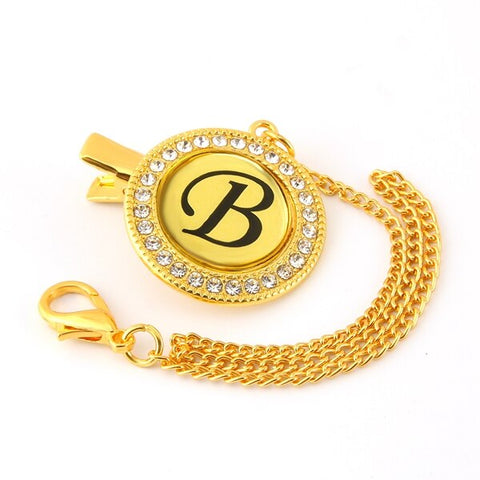 Bling Baby Pacifier Clip Golden Any Initials Letter Pacifiers Chain Holder Baby Dummy Clips Safe Metal Chains