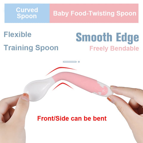 2Pcs Bendable Baby Spoon Fork Set Baby Toddler Infant Learning Tableware Flatware Utensils Baby Kids Cutlery with Storage Box