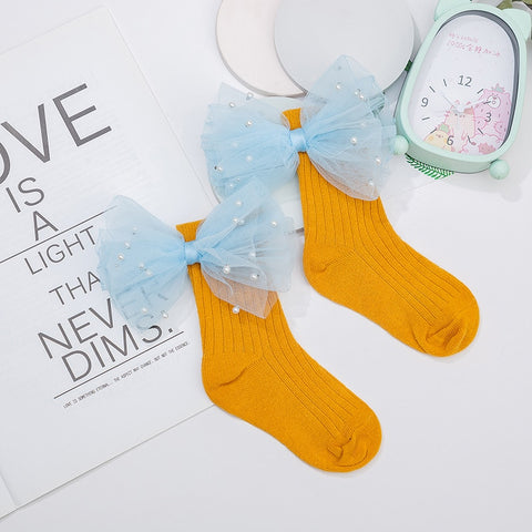 New Baby Girls Socks With Bows Toddlers Infants Cotton Ankle Socks Beading Baby Girls Princess Sock Cute Children Socks