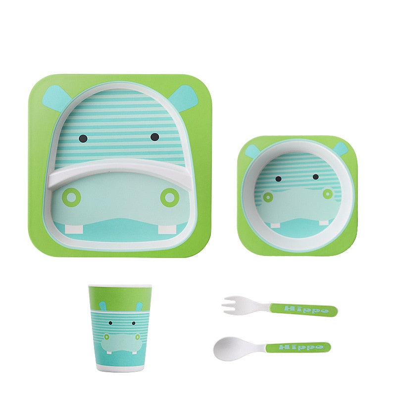 Imebaby5 piece set bamboo tableware bamboo bowl baby feeding plate creative cartoon children bowl / cup / fork spoon gift set