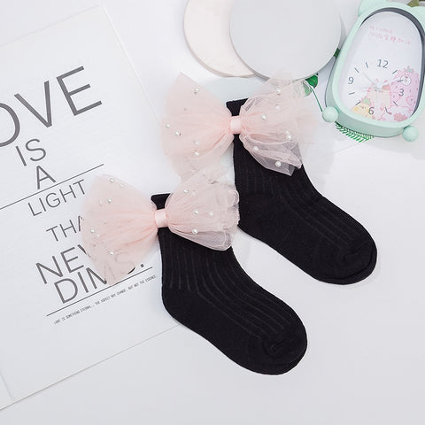 New Baby Girls Socks With Bows Toddlers Infants Cotton Ankle Socks Beading Baby Girls Princess Sock Cute Children Socks