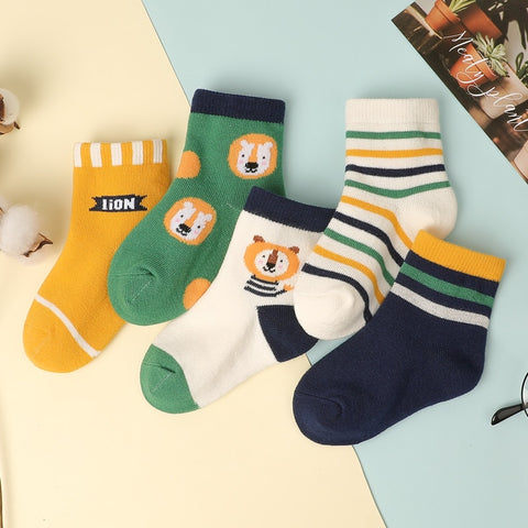 5 Pairs/Lot Bear Lion Cartoon Kids Socks For Children Boys Baby Girl Socks Drawings Cotton New Year&#39;s Socks Women&#39;s Miaoyoutong