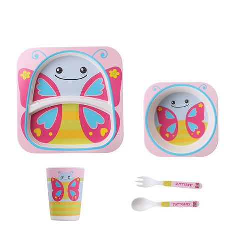 Imebaby5 piece set bamboo tableware bamboo bowl baby feeding plate creative cartoon children bowl / cup / fork spoon gift set