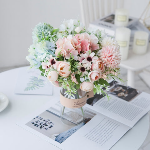 Artificial Flowers Bride Holding Bouquet Wedding Home Decoration Accessories Household Products Silk Hydrangea Cheap Fake Plants