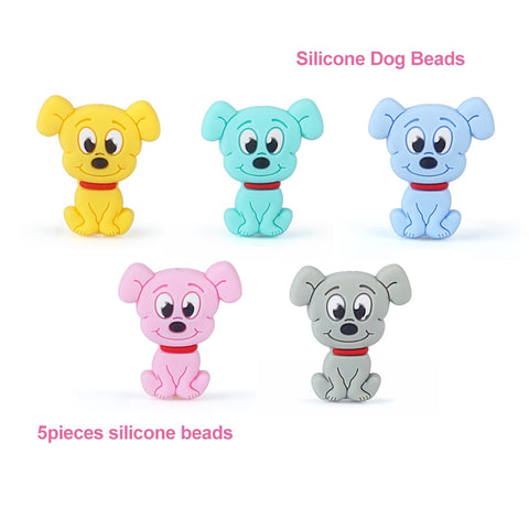 5pcs Silicone Animal Cartoon Baby Beads Teether Koala Cat Dog Bear For Pacifier Clips Beads Newborn Food grade Teething Products