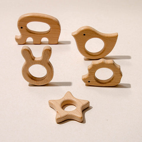 Let&#39;s Make Baby Teether Animal Beech Wood Rings 10PCS Bird Unicorn  DIY Accessories  Teething Toys Baby Products Wooden Teethers