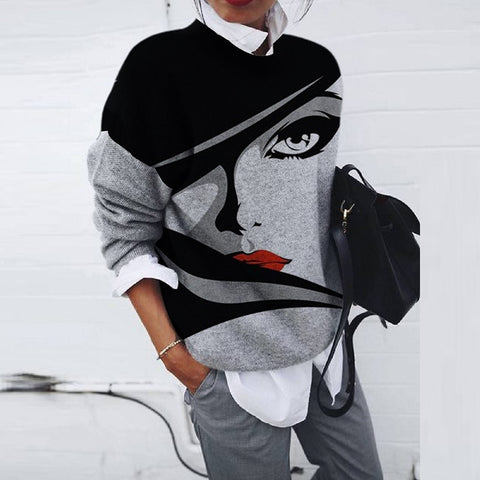 Vintage Print Loose Top Casual O Neck Long Sleeve Women Blouse 2021 Autumn Winter New Fashion Elegant Knitting Blouses Plus Size