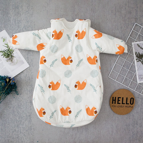Baby Sleeping Bag Vest Sleep Bag With Sleeves Detachable Convenient Change Diaper 100% Cotton Printed Newborn Baby Carriage Sack