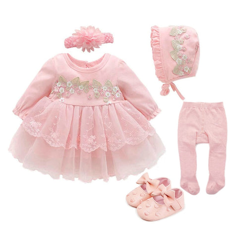 2022 Infant Christening Dress Newborn Baby Girl Dresses&amp;Clothes Princess 0 3 6 12 Months Baby Baptism Dress Shoes Tights