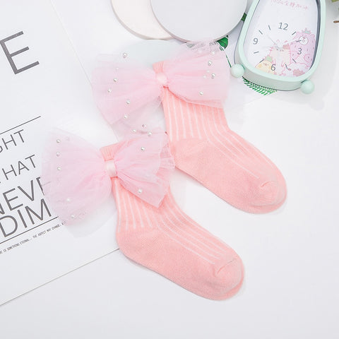 New Baby Girls Socks With Bows Toddlers Infants Cotton Ankle Socks Beading Baby Girls Princess Sock Cute Children Socks