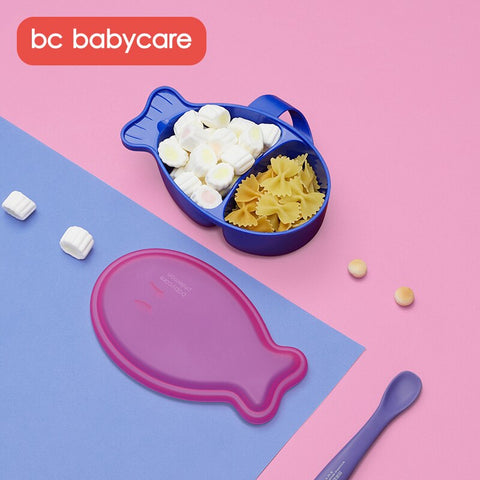 BC Babycare Baby Portable Divided Feeding Bowl with Matching Spoon Infant Toddles Food Lunch Box Double Slots Baby Feeding Bowl