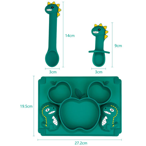 1setBaby Feeding Silicone Bowl With Spill Proof Silicone Spoon Baby Dinner Plate Feeding Dinnerware Toddler Infant Tableware Set
