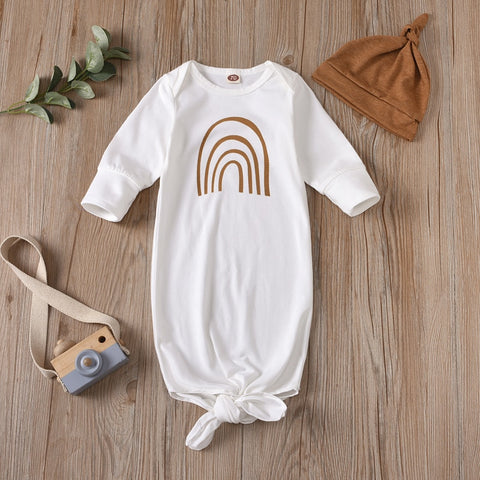 3Styles 0-6M Infant Sleeping Bag Set Summer Autumn Baby Girl Boys Sweet Cartoon Rainbow Printing Sleeping Sack + Solid Color Hat