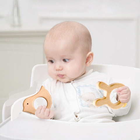 Let&#39;s Make Baby Teether Animal Beech Wood Rings 10PCS Bird Unicorn  DIY Accessories  Teething Toys Baby Products Wooden Teethers