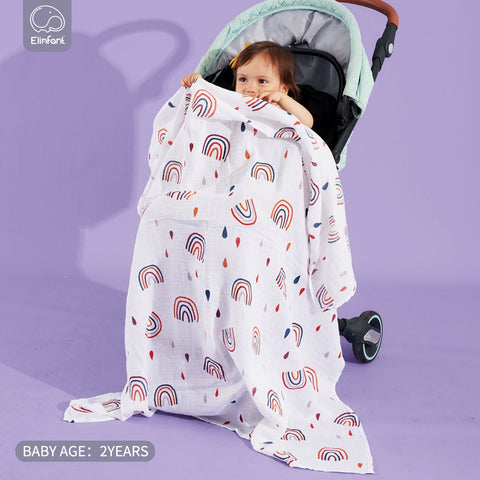 Elinfant 2pcs Muslin Cotton Swaddles washable baby blankets For Newborn Baby Blankets Black &amp; White Gauze Bath Towel